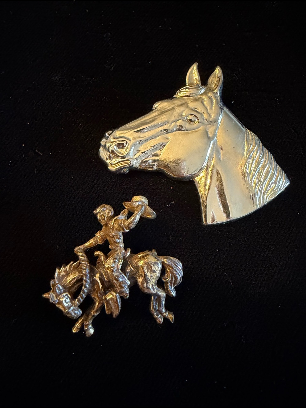 Vintage Gold-tone Brooches - Bronc Rider & Horse Head